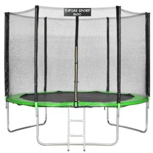 С внешней сеткой Батут Atlas Sport 252 см (8ft) BASIC с лестницей GREEN